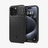 ACS06599 - iPhone 15 Pro Max Case Optik Armor (MagFit) in black showing the back with lens slot open